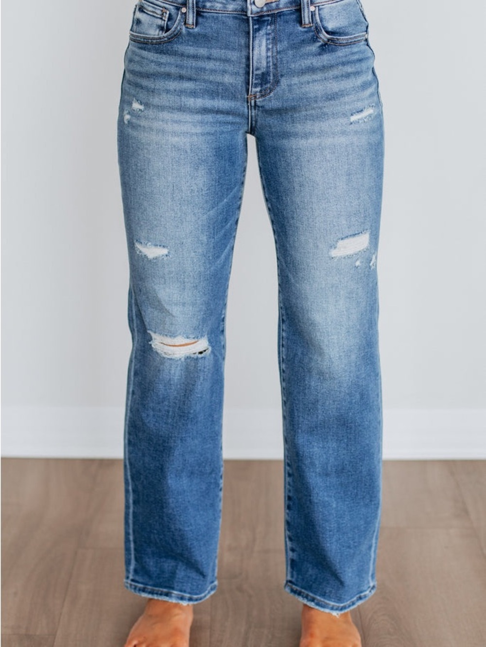 Risen Jeans Medium Blue Denim High-Rise Straight Leg Jean